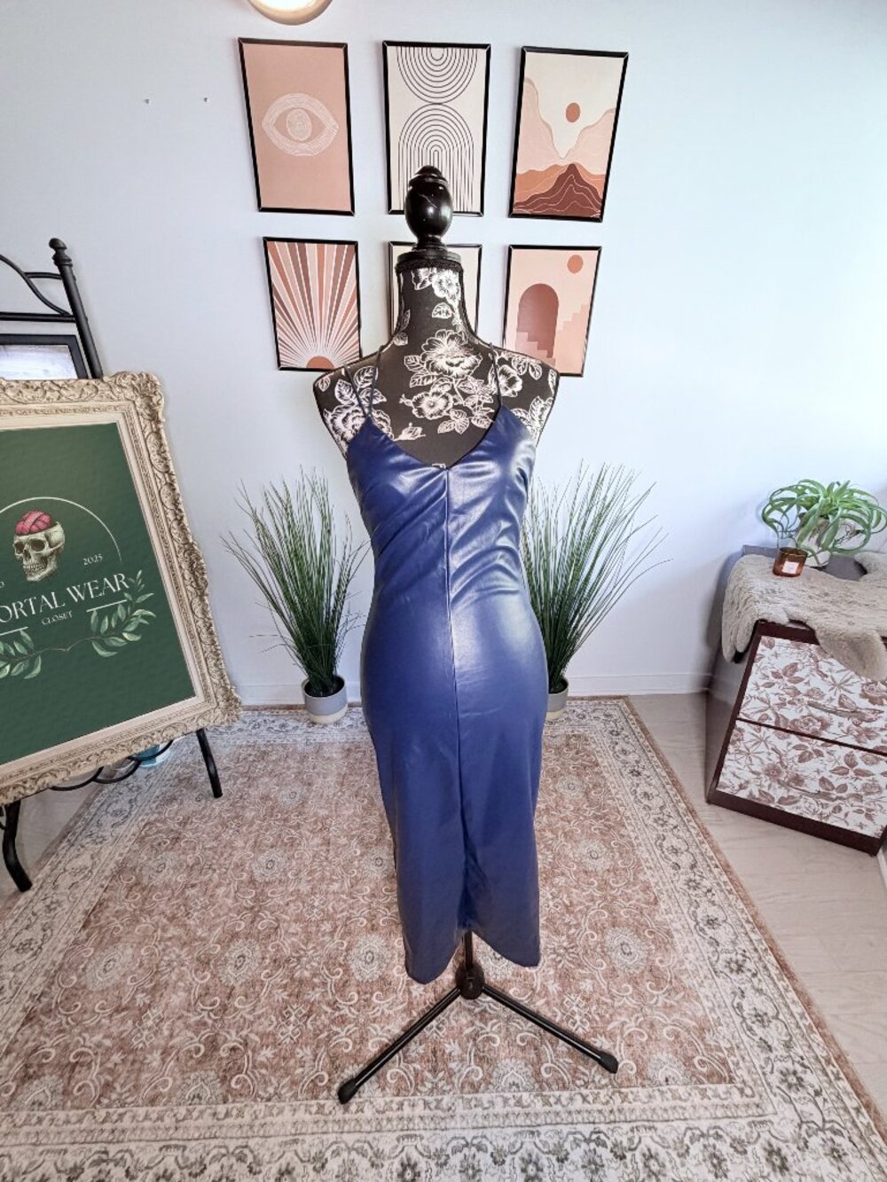 Faux Leather Navy Midi Bodycon Dress